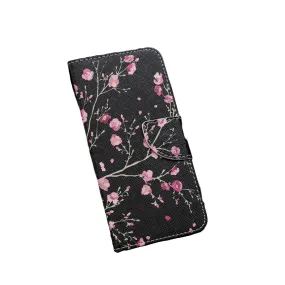 Anymob Samsung Case Black With Pink Flower Design Flip Leather Wallet Phone Cover Protection