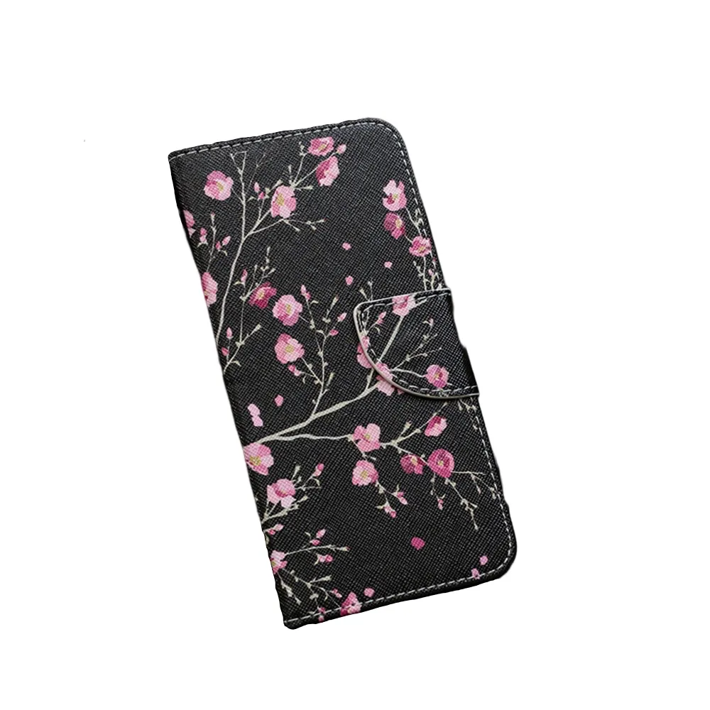 Anymob Samsung Case Black With Pink Flower Design Flip Leather Wallet Phone Cover Protection