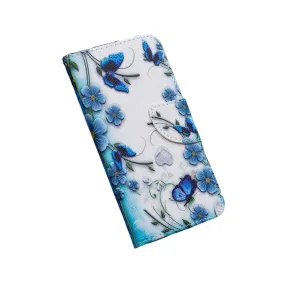 Anymob Samsung Case Blue Flower with Butterfly Design Flip Leather Wallet Phone Cover Protection