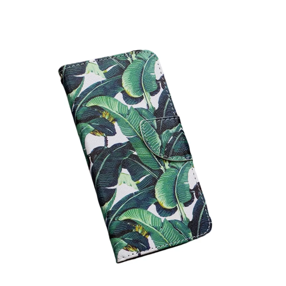 Anymob Samsung Case Green Banana Leaf Cartoon Flip Leather Wallet Phone Cover Protection