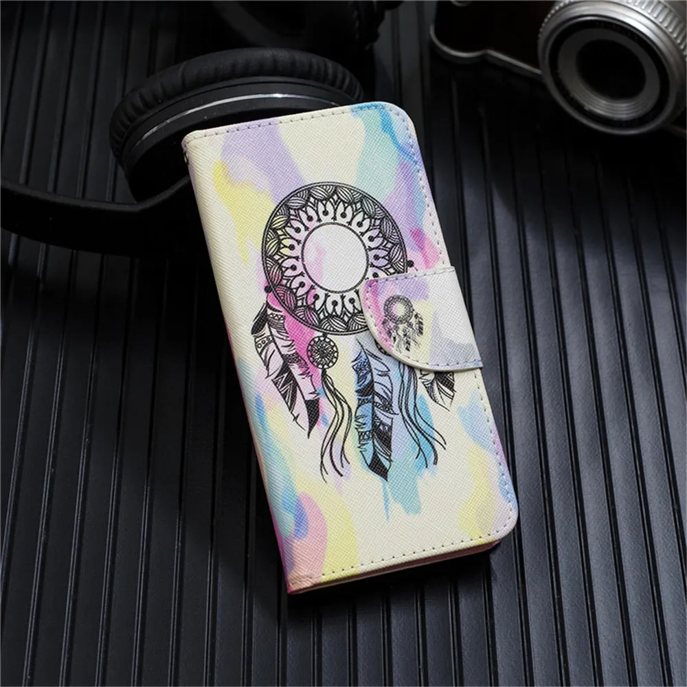 Anymob Samsung Case Multicolor Feather Design Flip Leather Wallet Phone Cover Protection