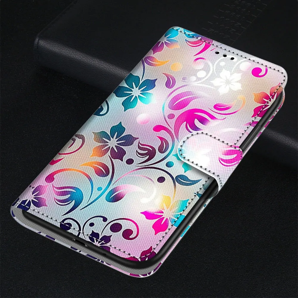 Anymob Samsung Case Multicolor Flower Magnetic Flip Leather Card Slot Wallet Phone Cover Protection