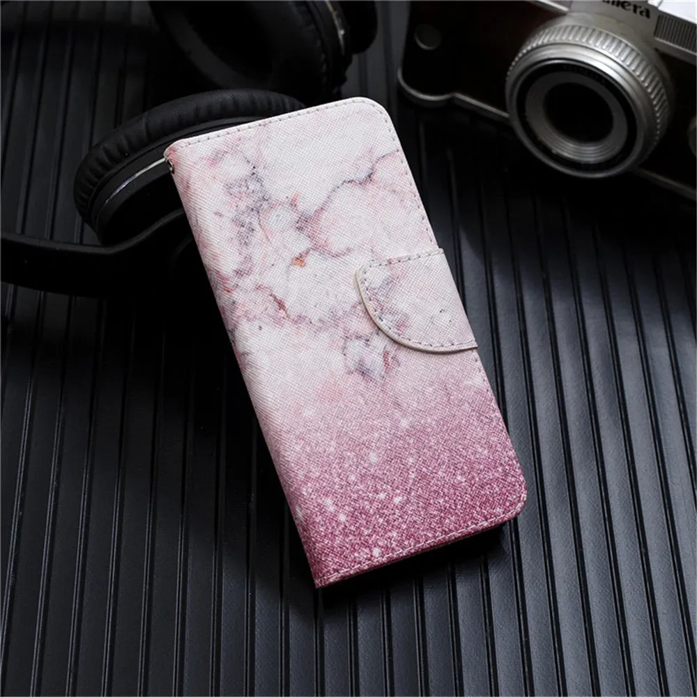 Anymob Samsung Case Pink Glitter Design Flip Leather Wallet Phone Cover Protection