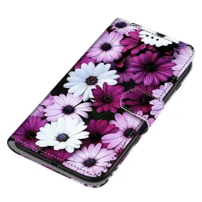 Anymob Samsung Case Purple Flowers Magnetic Flip Leather Card Slot Wallet Phone Cover Protection