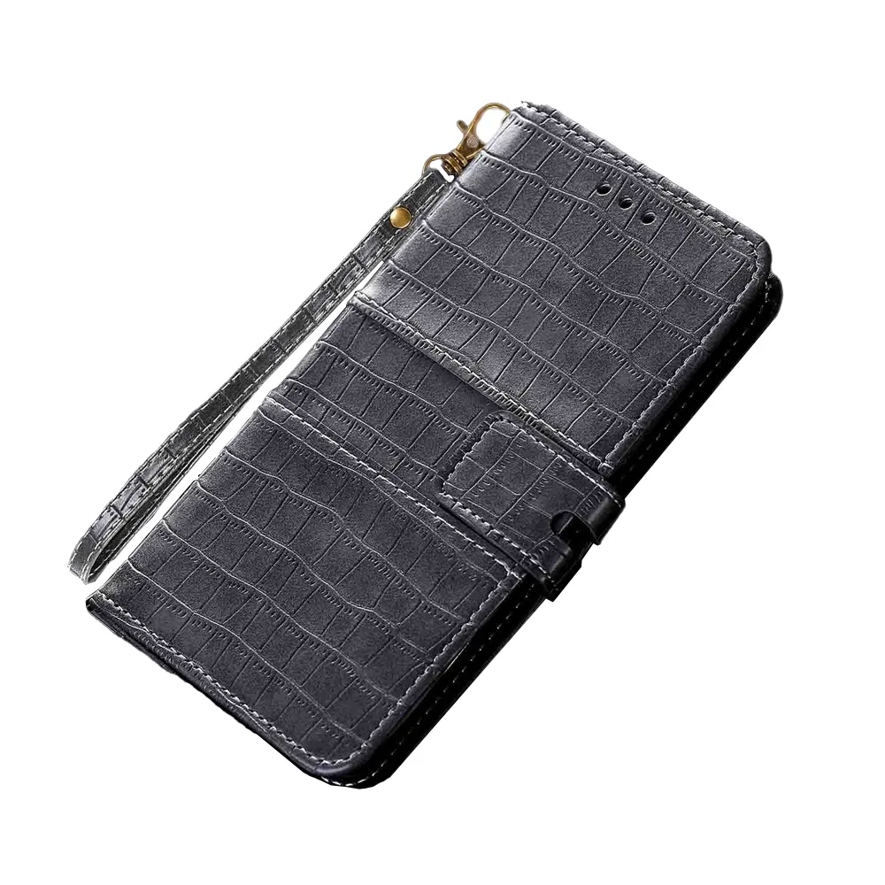 Anymob Samsung Grey Leather Case Cover 3D Flip Wallet Phone Protection