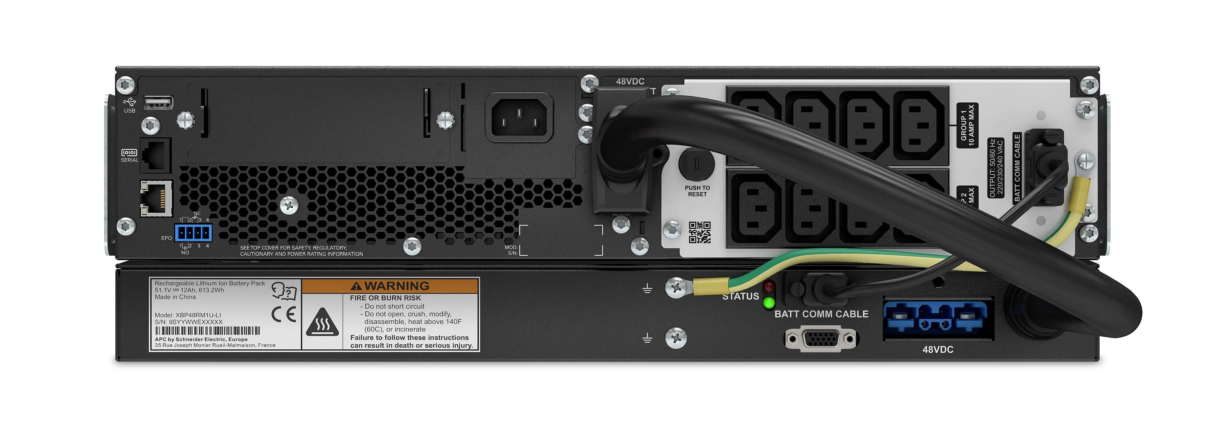 APC 900 W | 1 kVA | 230 V | 50|60 Hz | 8x IEC 320 C13 | IEC-320 C14 | Li-ion | RJ-45 Serial | Smart-Slot | USB | 3U | IP20 | 432x590x128 mm (SRTL1000RMXLI)