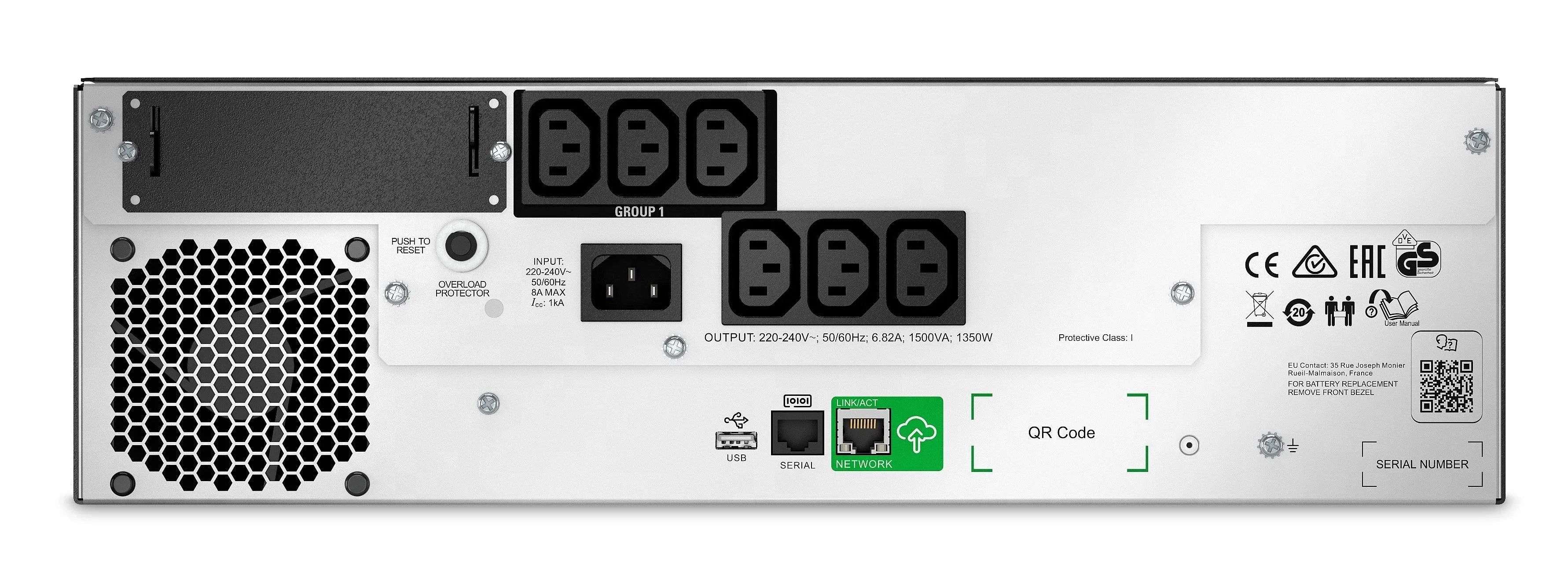APC SMTL1500RMI3UC | 1.35kWatts | 1.44kVA | 50|60Hz | 300 VA Li-ion | 6x IEC 320 C13 | IEC-320 C14 | IP20 | 3U | 131x438x302 mm (SMTL1500RMI3UC)