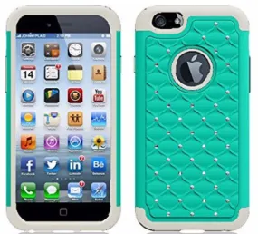 Apple iPhone 6s Plus Case / 6 Plus Case Crystal Rhinestone Slim Hybrid Dual Layer Case - Teal/White