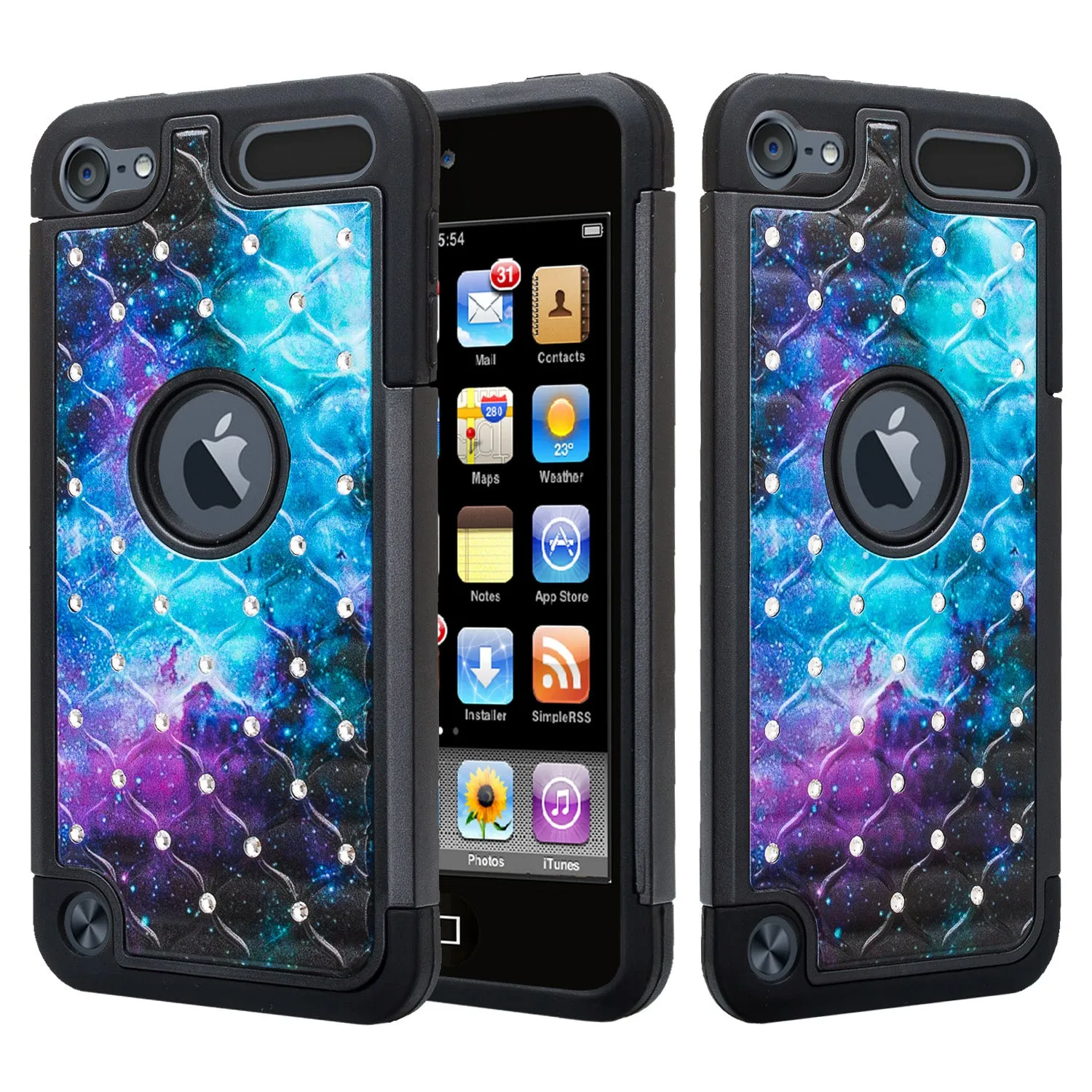 Apple iPod Touch 5 / Touch 6 Diamond Rhinestone Studded [Impact/Shock Resistant] Hybrid Dual Layer Case for Apple iPod Touch 5 / Touch 6 - Cosmo