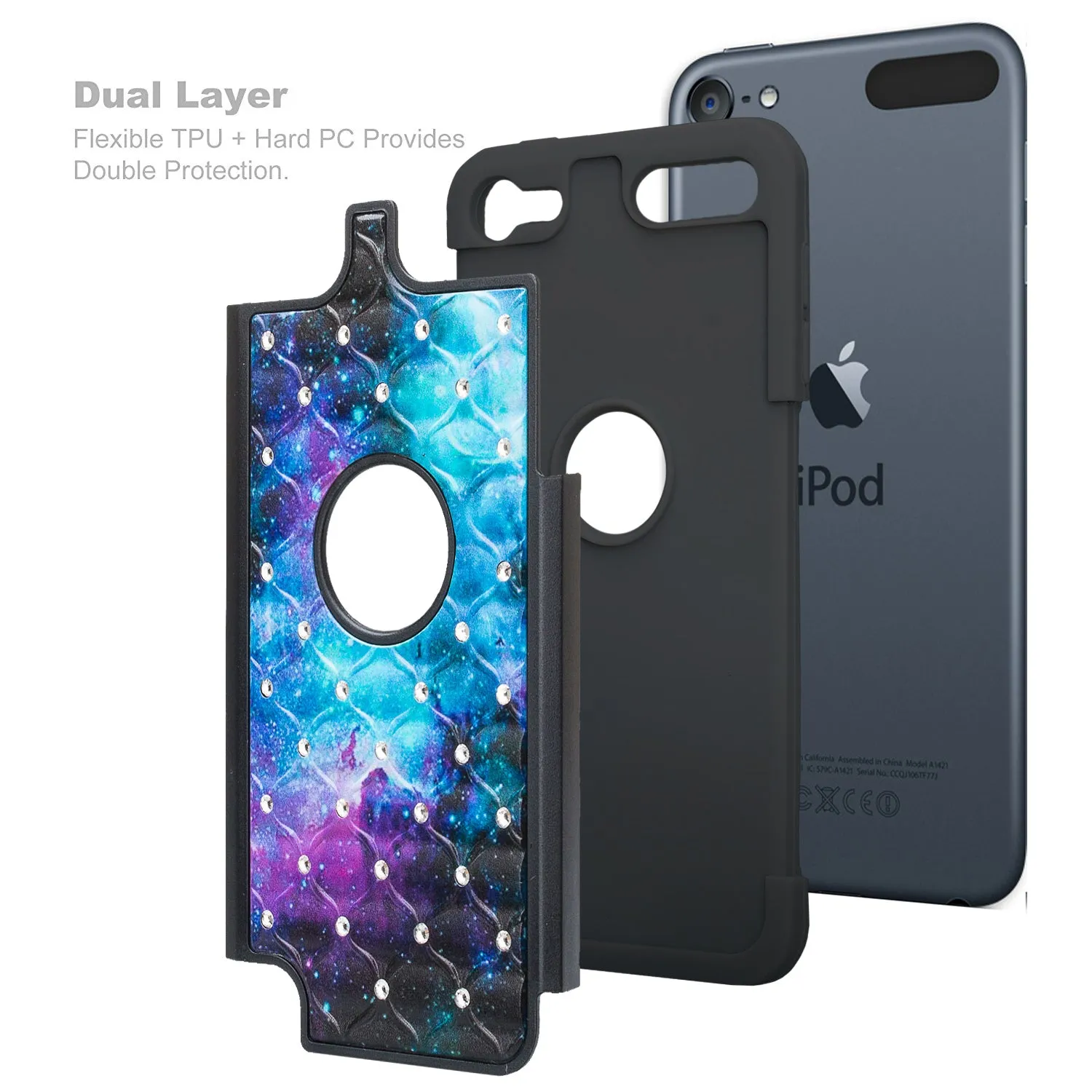 Apple iPod Touch 5 / Touch 6 Diamond Rhinestone Studded [Impact/Shock Resistant] Hybrid Dual Layer Case for Apple iPod Touch 5 / Touch 6 - Cosmo