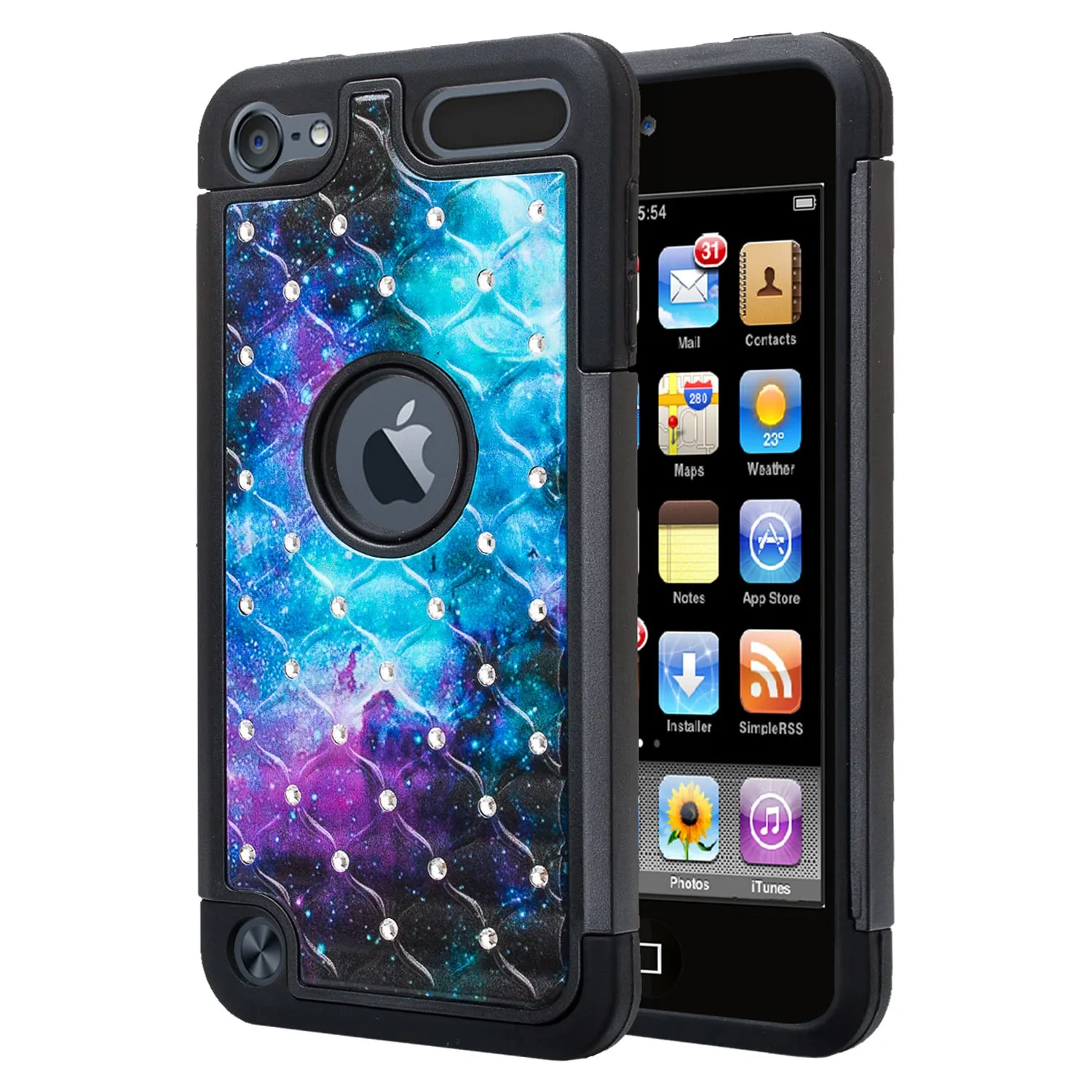 Apple iPod Touch 5 / Touch 6 Diamond Rhinestone Studded [Impact/Shock Resistant] Hybrid Dual Layer Case for Apple iPod Touch 5 / Touch 6 - Cosmo