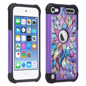 Apple iPod Touch 5 / Touch 6 Diamond Rhinestone Studded [Impact/Shock Resistant] Hybrid Dual Layer Case for Apple iPod Touch 5 / Touch 6 - Rainbow Flower