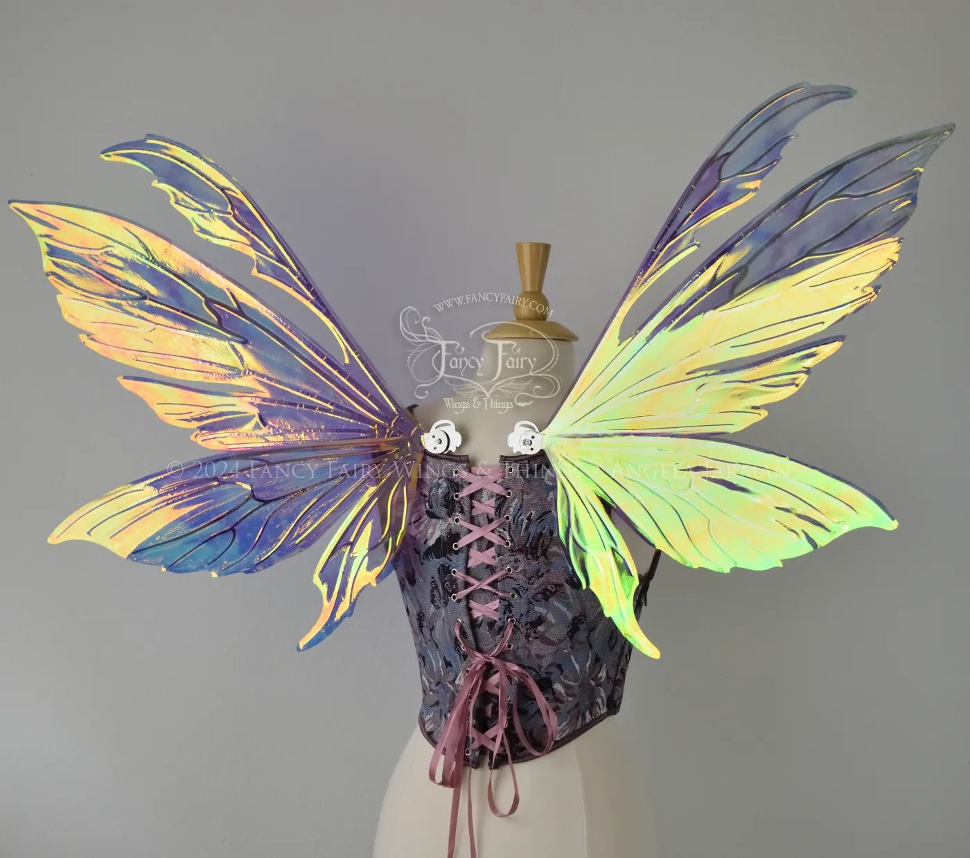 Aynia "Twilight Aurora" Painted Convertible Iridescent Fairy Wings with Silver Veins, Ready to Ship