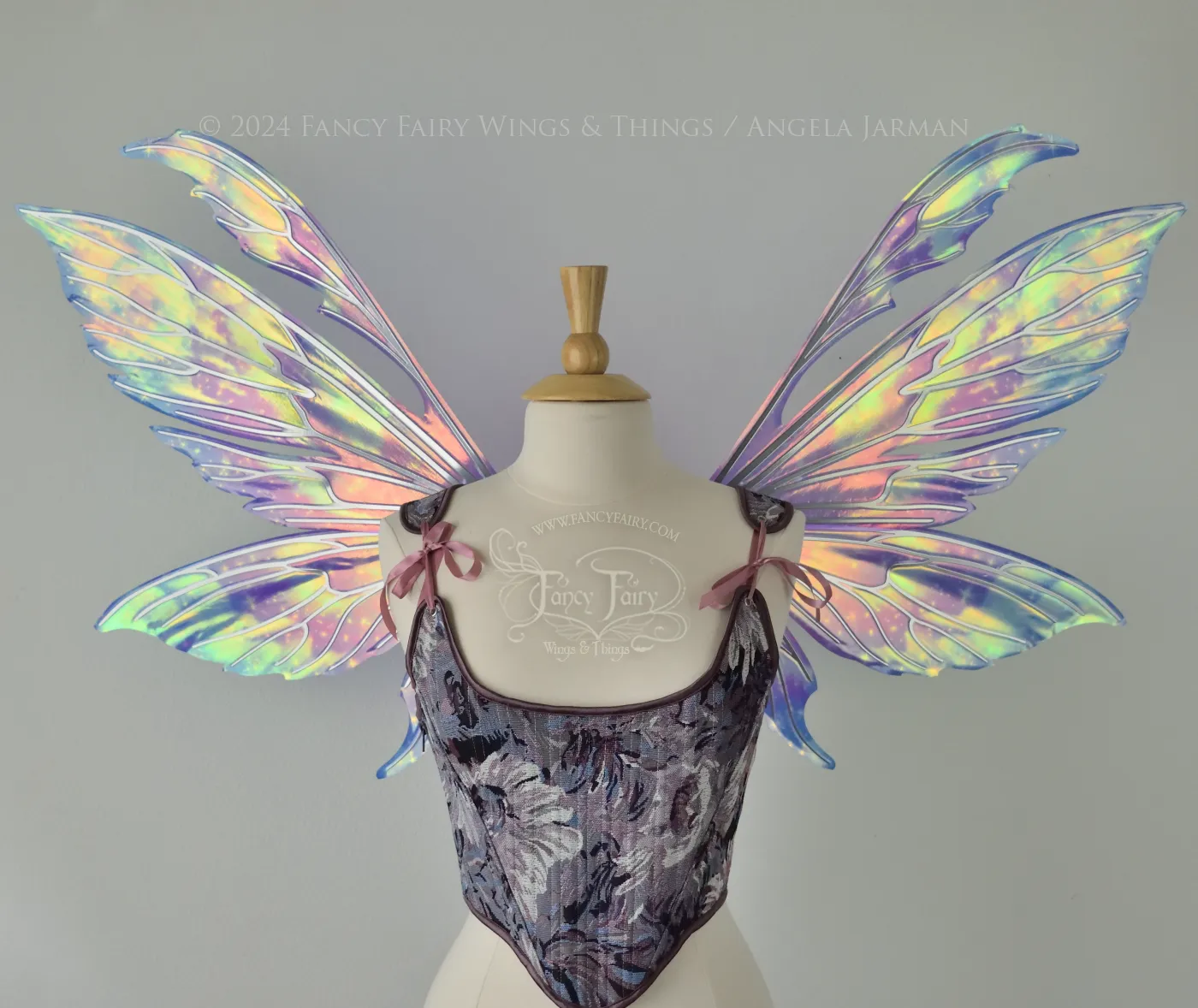 Aynia "Twilight Aurora" Painted Convertible Iridescent Fairy Wings with Silver Veins, Ready to Ship