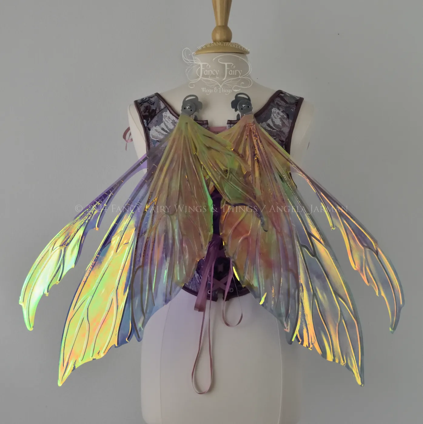 Aynia "Twilight Aurora" Painted Convertible Iridescent Fairy Wings with Silver Veins, Ready to Ship