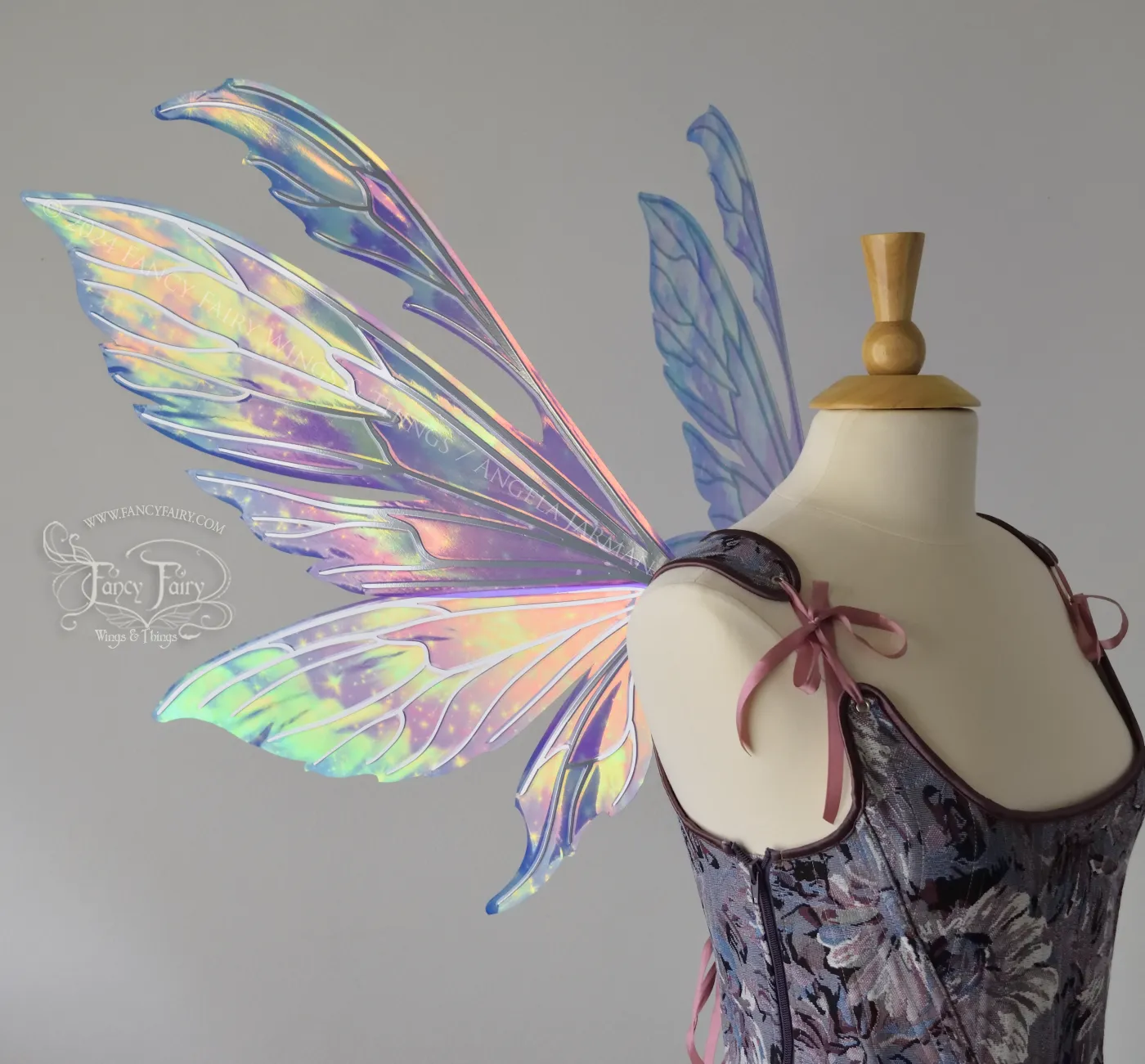 Aynia "Twilight Aurora" Painted Convertible Iridescent Fairy Wings with Silver Veins, Ready to Ship