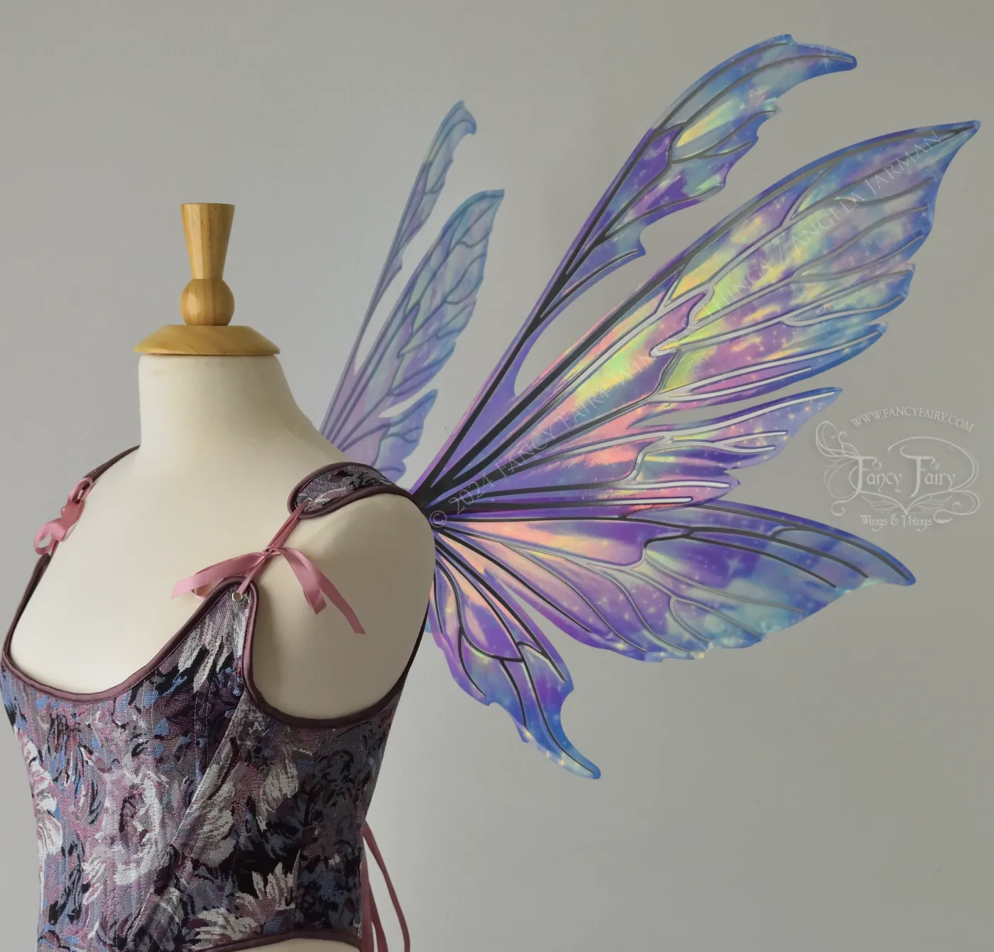 Aynia "Twilight Aurora" Painted Convertible Iridescent Fairy Wings with Silver Veins, Ready to Ship