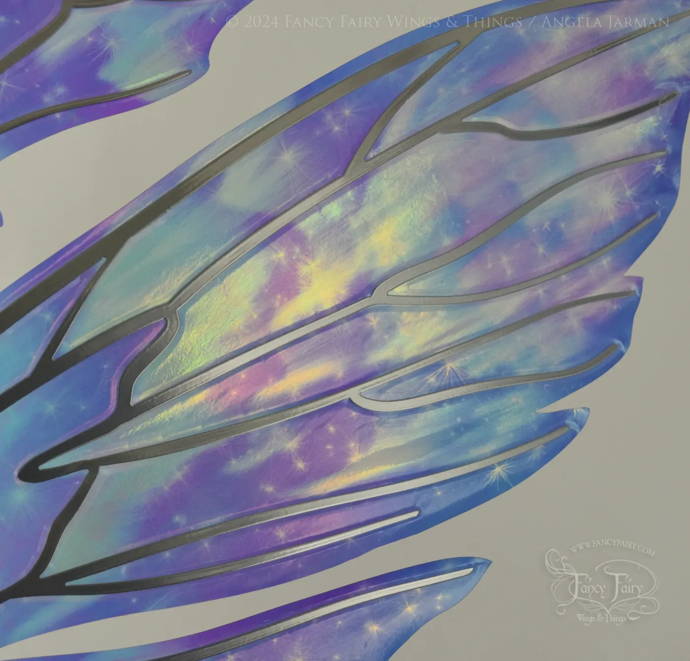 Aynia "Twilight Aurora" Painted Convertible Iridescent Fairy Wings with Silver Veins, Ready to Ship