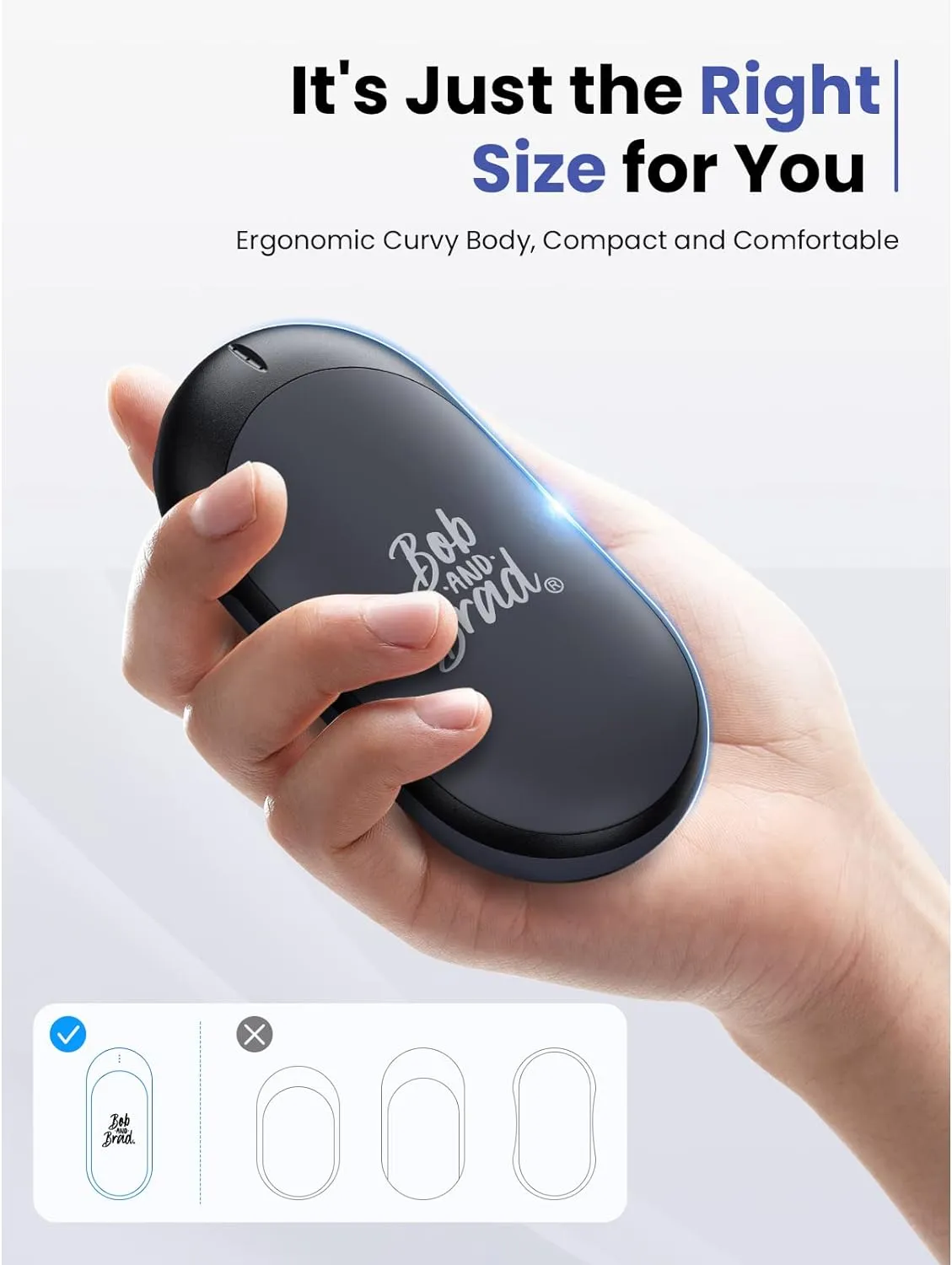 Bob and Brad® Hand Warmer Rechargeable, 10000mAh Portable Pocket Heater, Electric Handwarmer with 3 Levels, 14 Hrs Lasting Heat, Great for Camping, Golf, Hunting, Outdoor, Winter Gifts