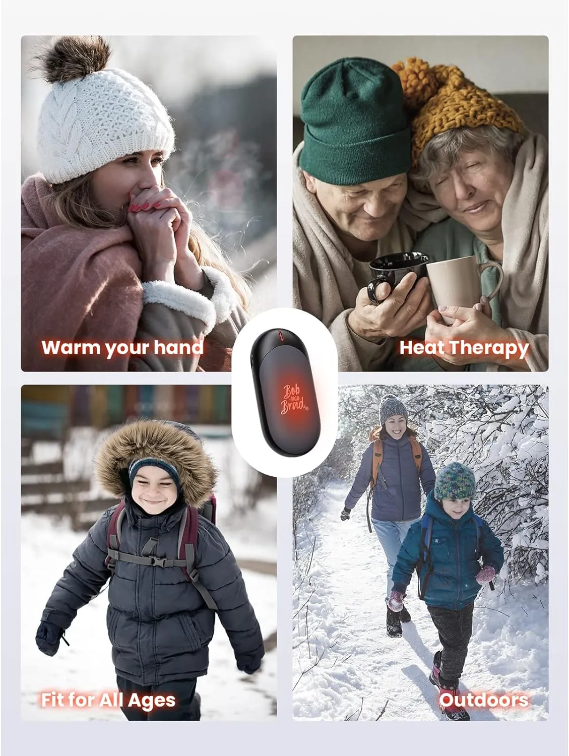 Bob and Brad® Hand Warmer Rechargeable, 10000mAh Portable Pocket Heater, Electric Handwarmer with 3 Levels, 14 Hrs Lasting Heat, Great for Camping, Golf, Hunting, Outdoor, Winter Gifts