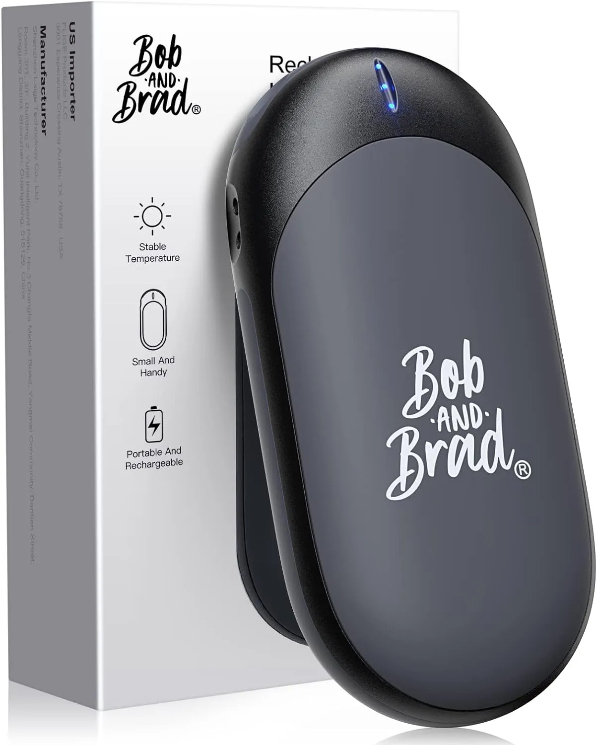 Bob and Brad® Hand Warmer Rechargeable, 10000mAh Portable Pocket Heater, Electric Handwarmer with 3 Levels, 14 Hrs Lasting Heat, Great for Camping, Golf, Hunting, Outdoor, Winter Gifts