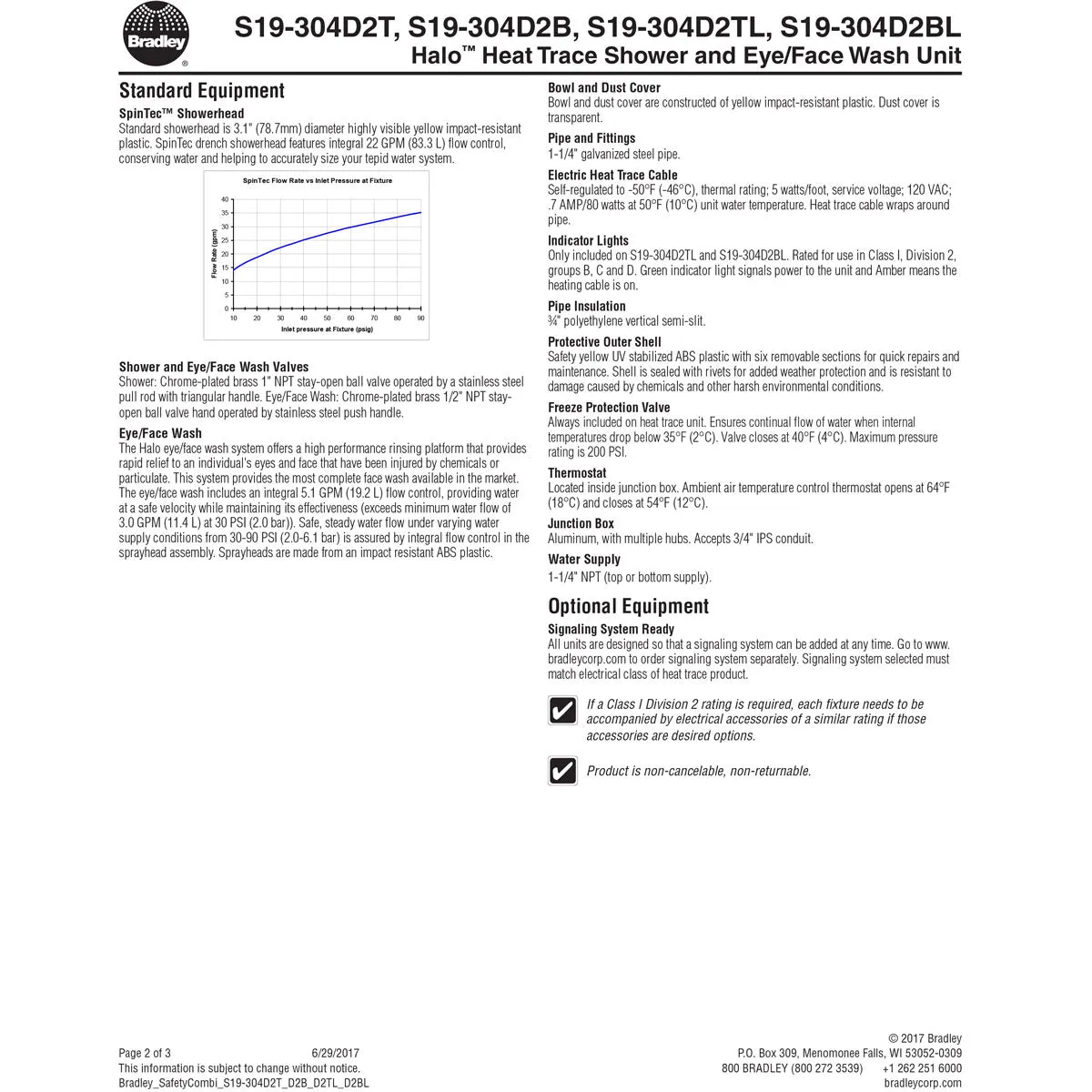 Bradley S19-304D2BL Class I, Division 2 Halo Heat Trace Combination Unit, Bottom Supply with Indicator Lights