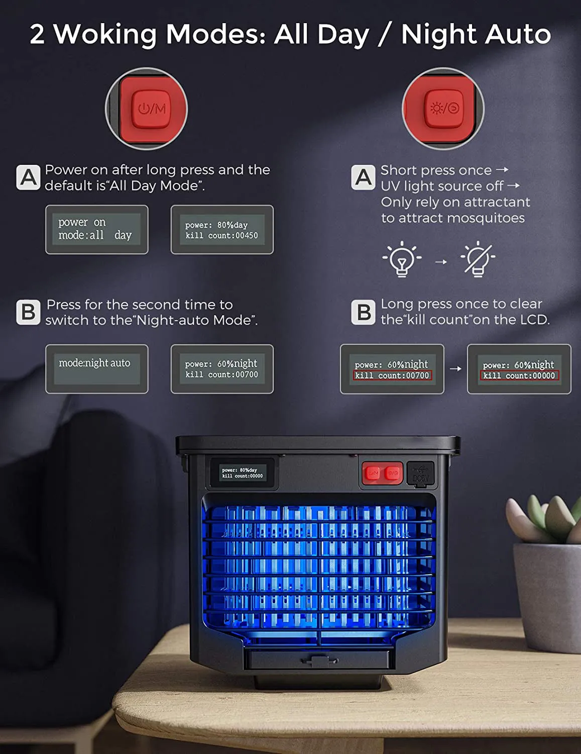 CD298 Bug Zapper Outdoor, Solar-Powered & USB Charge