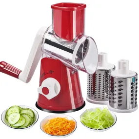 FAVIA Rotary Cheese Grater with Handle - Food Shredder with 3 Stainless Steel Drum Blades