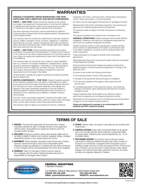 Federal Industries (ITR3634)-Refrigerated Drop In- 36" x 34"(H) Counter Case w/Straight Glass 120V