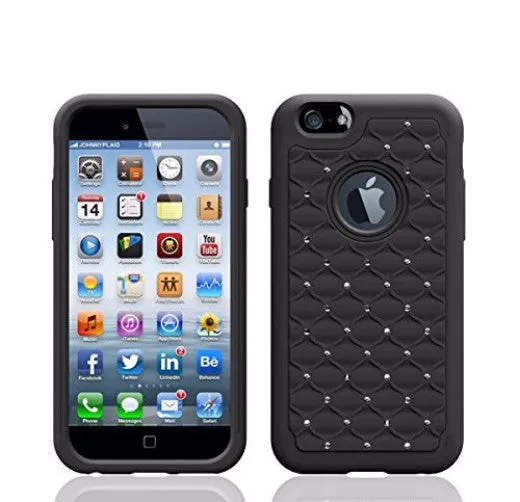 For Apple iPhone 6s / 6 Case,  Crystal Rhinestone Slim Hybrid Dual Layer Case for Iphone 6S/6 - Black