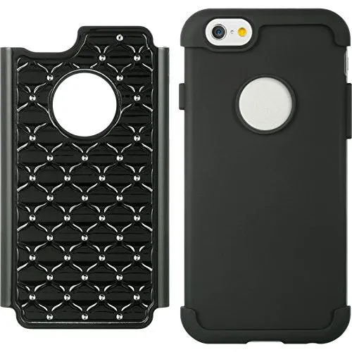 For Apple iPhone 6s / 6 Case,  Crystal Rhinestone Slim Hybrid Dual Layer Case for Iphone 6S/6 - Black