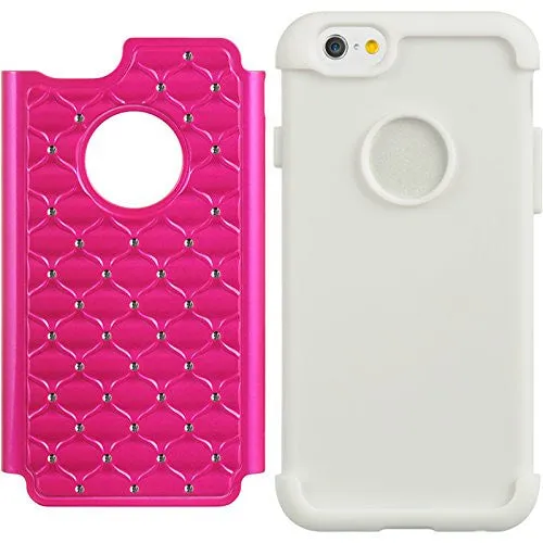 For Apple iPhone 6s / 6 Case,  Crystal Rhinestone Slim Hybrid Dual Layer Case for Iphone 6S/6 - Hot Pink/White