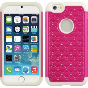 For Apple iPhone 6s / 6 Case,  Crystal Rhinestone Slim Hybrid Dual Layer Case for Iphone 6S/6 - Hot Pink/White