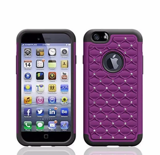 For Apple iPhone 6s / 6 Case,  Crystal Rhinestone Slim Hybrid Dual Layer Case for Iphone 6S/6 - Purple/Black