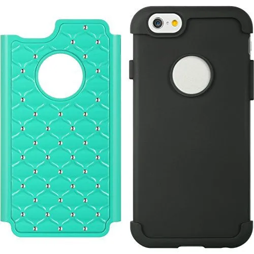 For Apple iPhone 6s / 6 Case,  Crystal Rhinestone Slim Hybrid Dual Layer Case for Iphone 6S/6 - Teal/Black