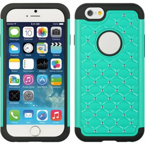 For Apple iPhone 6s / 6 Case,  Crystal Rhinestone Slim Hybrid Dual Layer Case for Iphone 6S/6 - Teal/Black