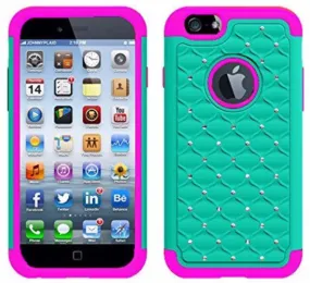 For Apple iPhone 6s / 6 Case,  Crystal Rhinestone Slim Hybrid Dual Layer Case for Iphone 6S/6 - Teal/Purple