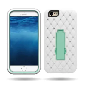 For Apple iPhone 6s / 6 Case, Diamond Hybrid Dual Layer Slim Case with Kickstand for Iphone 6S/6 - White/Teal