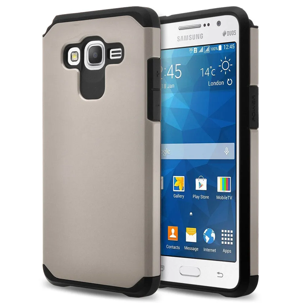 Galaxy Go Prime Case, Galaxy Grand Prime Case, Slim Hybrid [Shock/Impact] Absorption Dual Layer Case - Silver