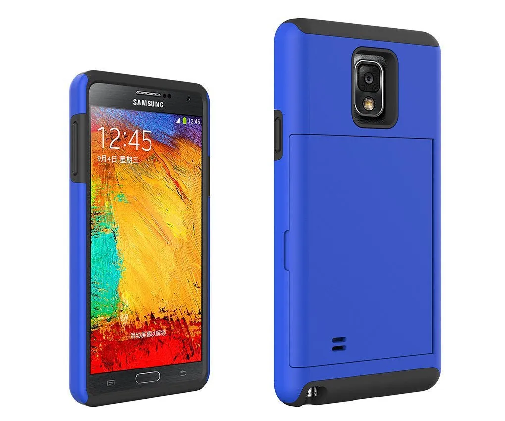 Galaxy Note 4 Case, Hybrid Dual Layer [Shock Resistant] Armor with Card Slot[Kickstand] Case for Samsung Galaxy Note 4 - Blue