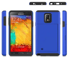 Galaxy Note 4 Case, Hybrid Dual Layer [Shock Resistant] Armor with Card Slot[Kickstand] Case for Samsung Galaxy Note 4 - Blue