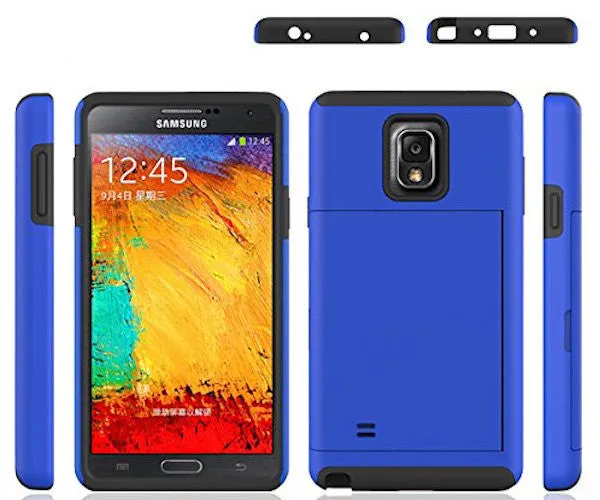 Galaxy Note 4 Case, Hybrid Dual Layer [Shock Resistant] Armor with Card Slot[Kickstand] Case for Samsung Galaxy Note 4 - Blue