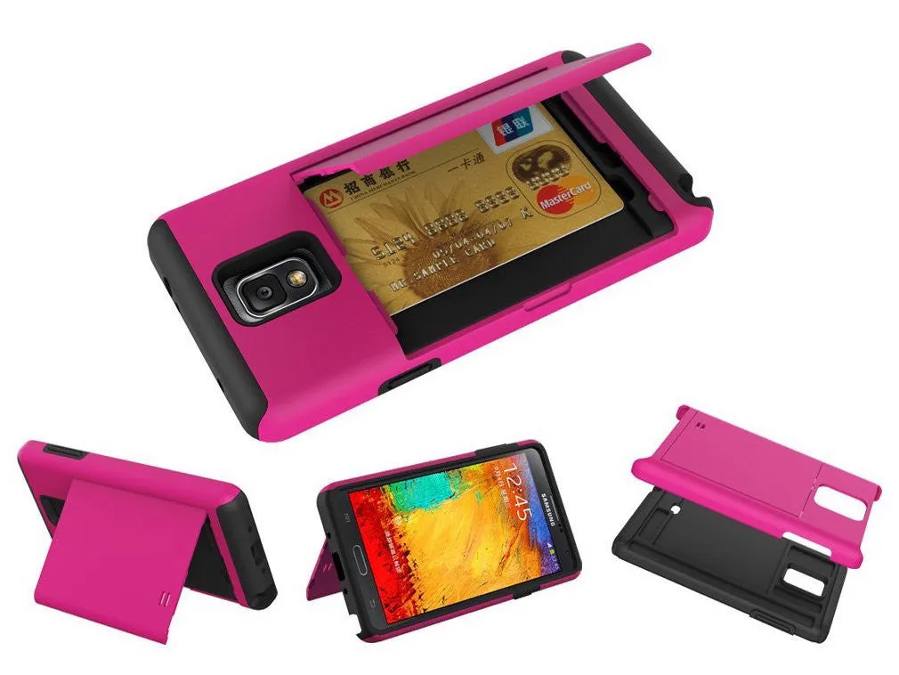 Galaxy Note 4 Case, Hybrid Dual Layer [Shock Resistant] Armor with Card Slot[Kickstand] Case for Samsung Galaxy Note 4 - Hot Pink
