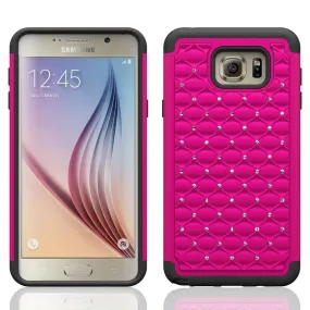 Galaxy Note 5 Case, Crystal Rhinestone Studded Hybrid Dual Layer Shock Absorbent Case for Samsung Galaxy Note 5 - Hot Pink/Black