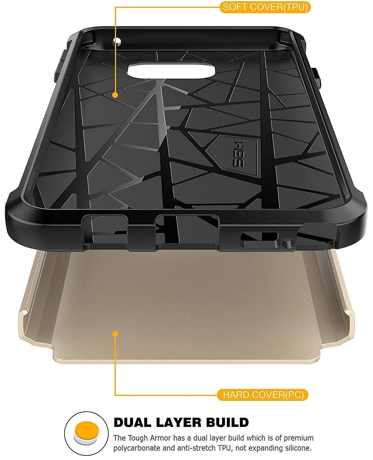 Galaxy Note 5 Case, Slim Hybrid Dual Layer [Shock Resistant] Case Cover for Samsung Galaxy Note 5 - Gold