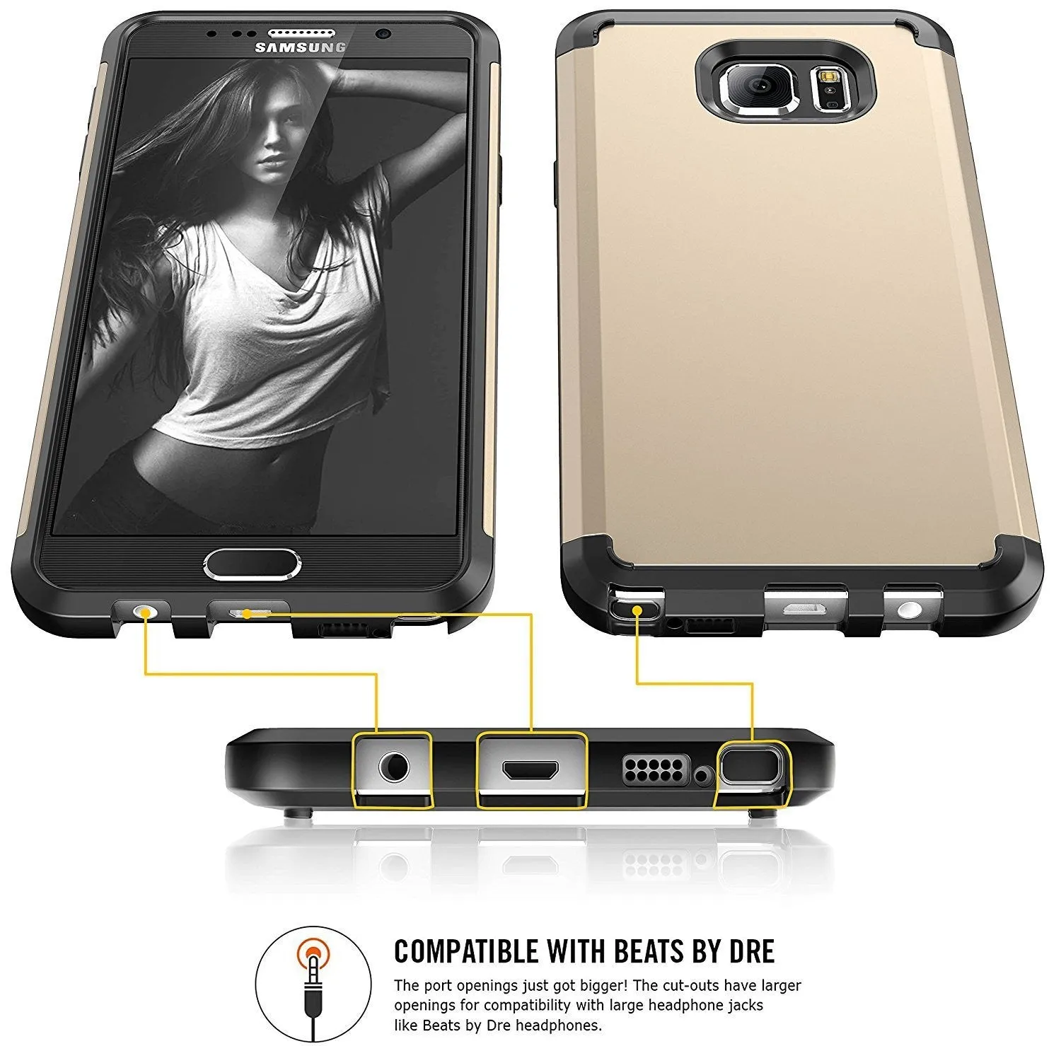 Galaxy Note 5 Case, Slim Hybrid Dual Layer [Shock Resistant] Case Cover for Samsung Galaxy Note 5 - Gold