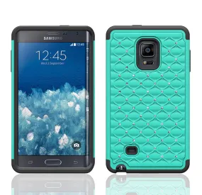 Galaxy Note Edge Case, Crystal Rhinestone Studded Hybrid Dual Layer Shock Resistant Case for Samsung Galaxy Note Edge - Teal/Black