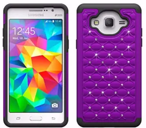 Galaxy On5 Case, Crystal Rhinestone Studded Slim Hybrid Dual Layer Case for Samsung Galaxy On5 - Purple/Black