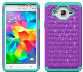 Galaxy On5 Case, Crystal Rhinestone Studded Slim Hybrid Dual Layer Case for Samsung Galaxy On5 - Purple/Teal