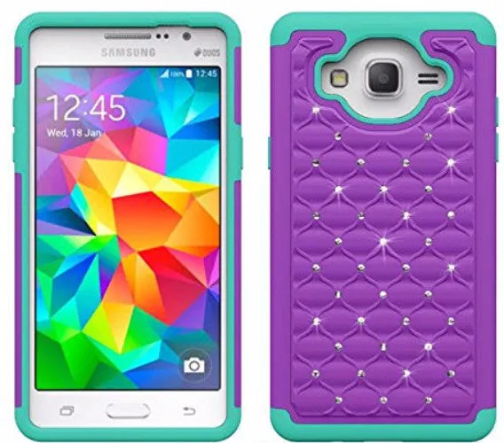 Galaxy On5 Case, Crystal Rhinestone Studded Slim Hybrid Dual Layer Case for Samsung Galaxy On5 - Purple/Teal